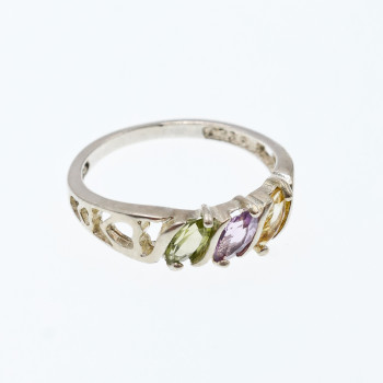 Sky Jewelry Серебряное кольцо с хризолитом аметистом и цитрином