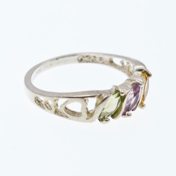 Sky Jewelry Серебряное кольцо с хризолитом аметистом и цитрином