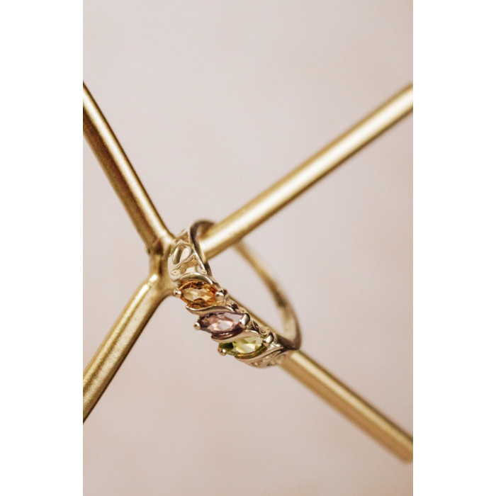 Sky Jewelry Серебряное кольцо с хризолитом аметистом и цитрином