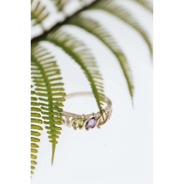 Sky Jewelry Серебряное кольцо с хризолитом аметистом и цитрином