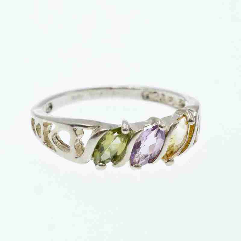 Sky Jewelry Серебряное кольцо с хризолитом аметистом и цитрином