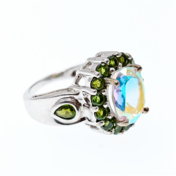 Sky Jewelry Серебряное кольцо с кварцем и хризолитом   Романтика