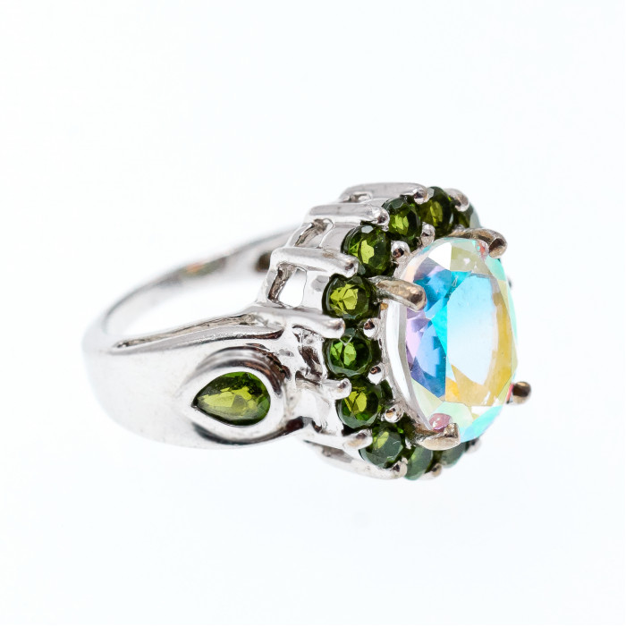 Sky Jewelry Серебряное кольцо с кварцем и хризолитом   Романтика