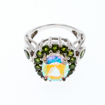 Sky Jewelry Серебряное кольцо с кварцем и хризолитом   Романтика