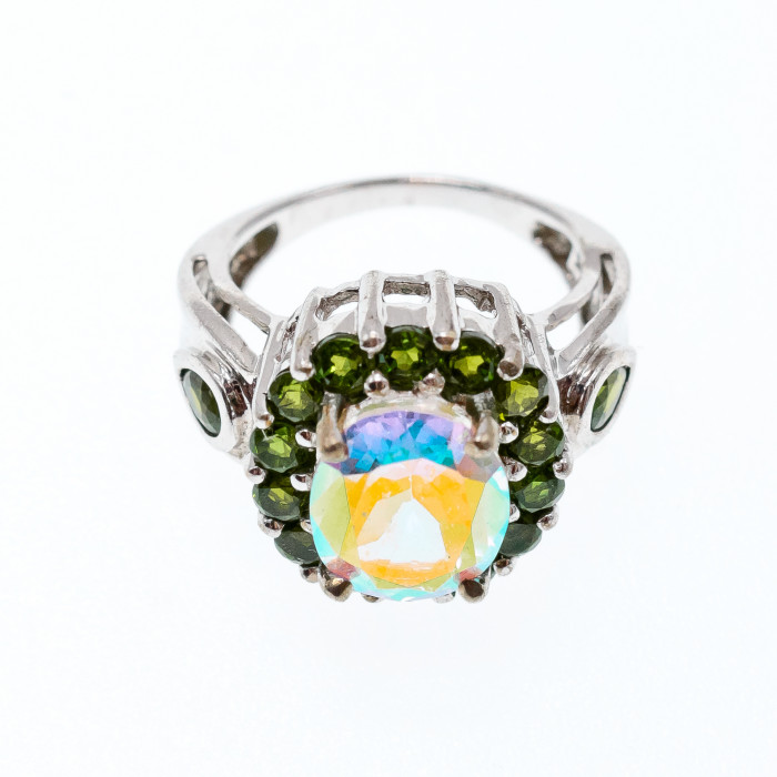 Sky Jewelry Серебряное кольцо с кварцем и хризолитом   Романтика