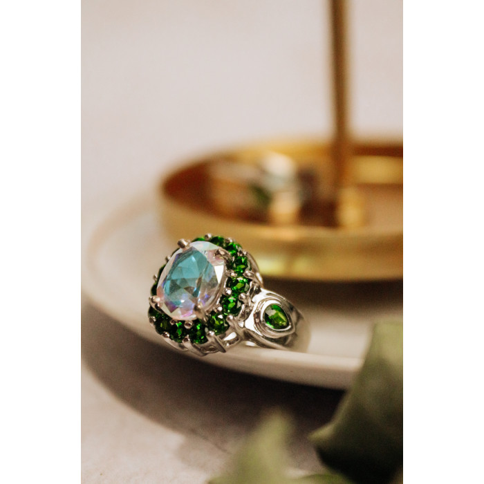 Sky Jewelry Серебряное кольцо с кварцем и хризолитом   Романтика