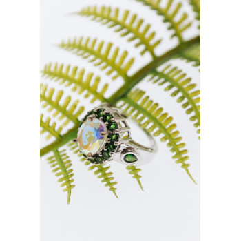 Sky Jewelry Серебряное кольцо с кварцем и хризолитом   Романтика
