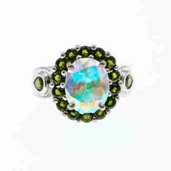 Sky Jewelry Серебряное кольцо с кварцем и хризолитом   Романтика