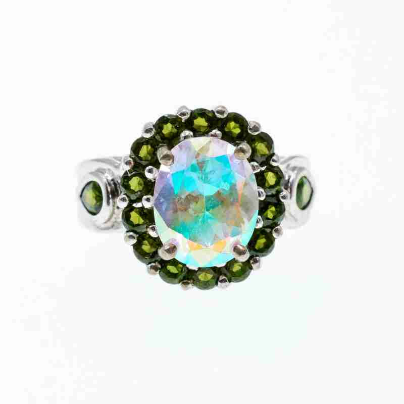 Sky Jewelry Серебряное кольцо с кварцем и хризолитом   Романтика