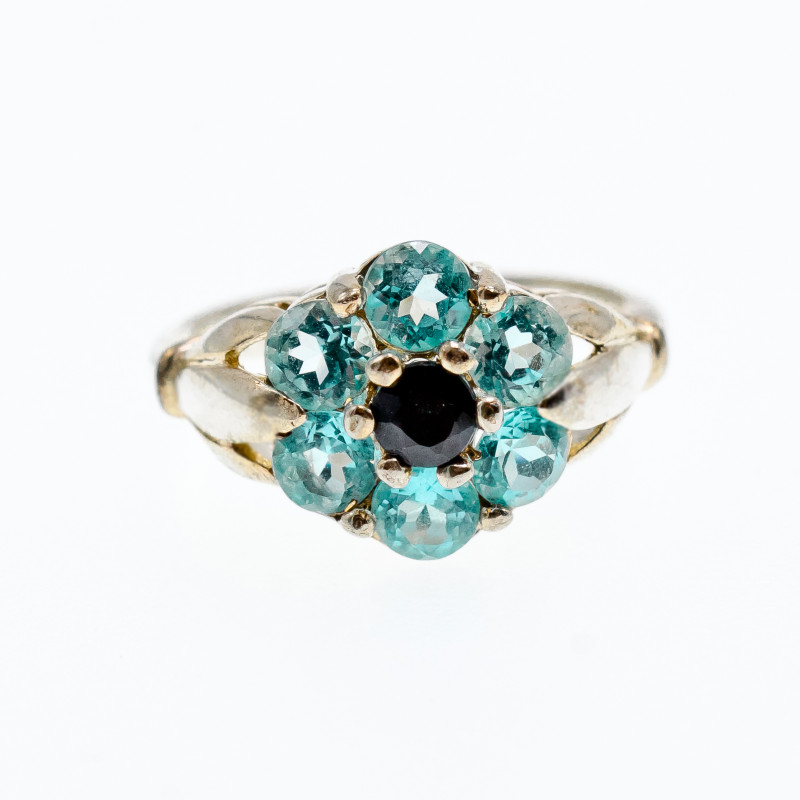 Sky Jewelry Серебряное кольцо с топазом и ониксом  Романтика