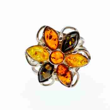 Sky Jewelry Серебряное кольцо с янтарем   Нежность