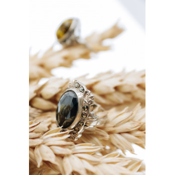 Sky Jewelry Серебряное кольцо с камнями гематит и марказит  Винтаж