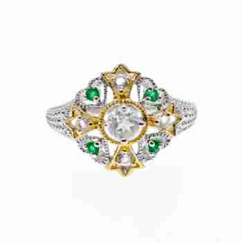 Sky Jewelry Серебряное кольцо с камнями гошенит и изумруд  Нежность