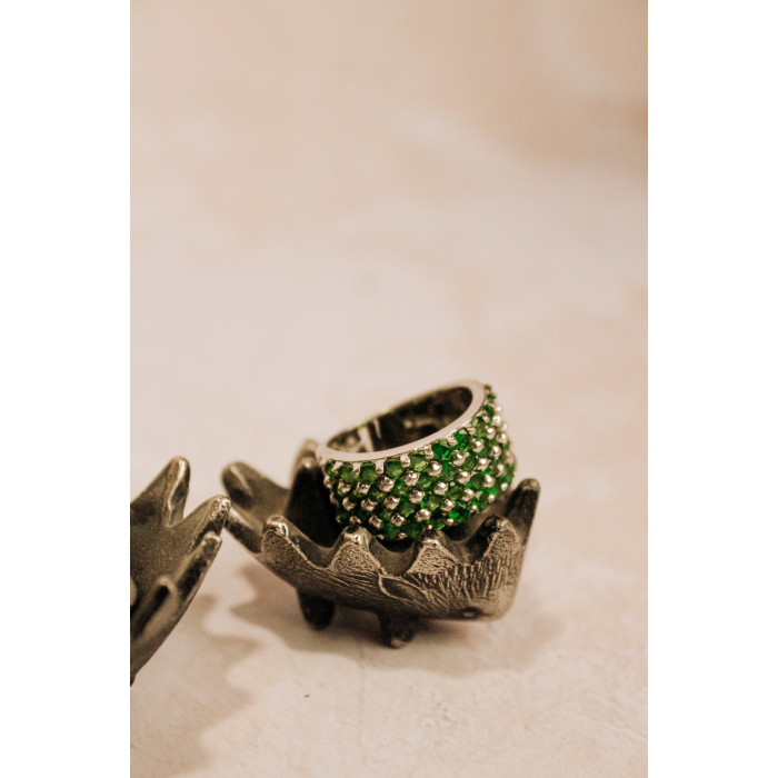 Sky Jewelry Серебряное кольцо с камнями тсаворит