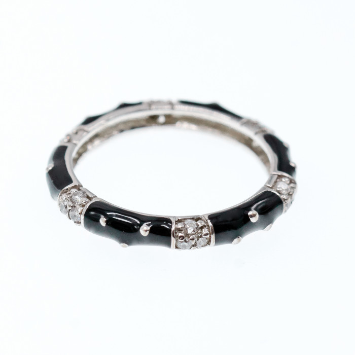 Sky Jewelry Серебряное кольцо с черной эмалью и фианитами