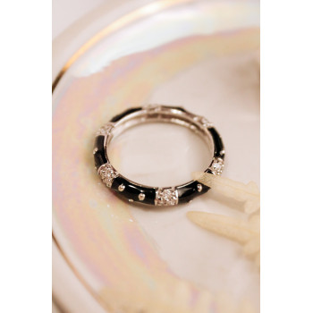 Sky Jewelry Серебряное кольцо с черной эмалью и фианитами