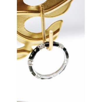 Sky Jewelry Серебряное кольцо с черной эмалью и фианитами