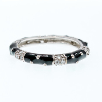 Sky Jewelry Серебряное кольцо с черной эмалью и фианитами