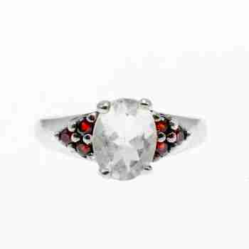 Sky Jewelry Серебряное кольцо с гошенитом и гранатом
