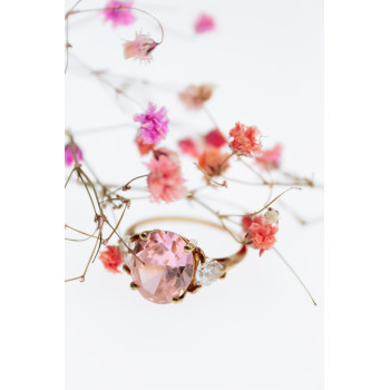 Sky Jewelry Золотое кольцо с розовой и белой шпинелью