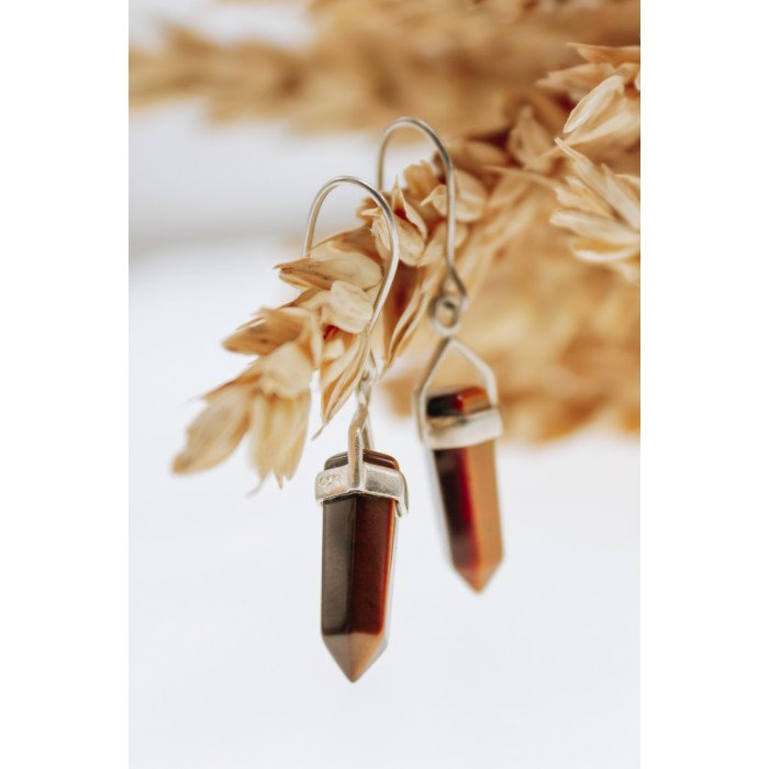 Sky Jewelry Серебряные серьги с камнем тигровый глаз