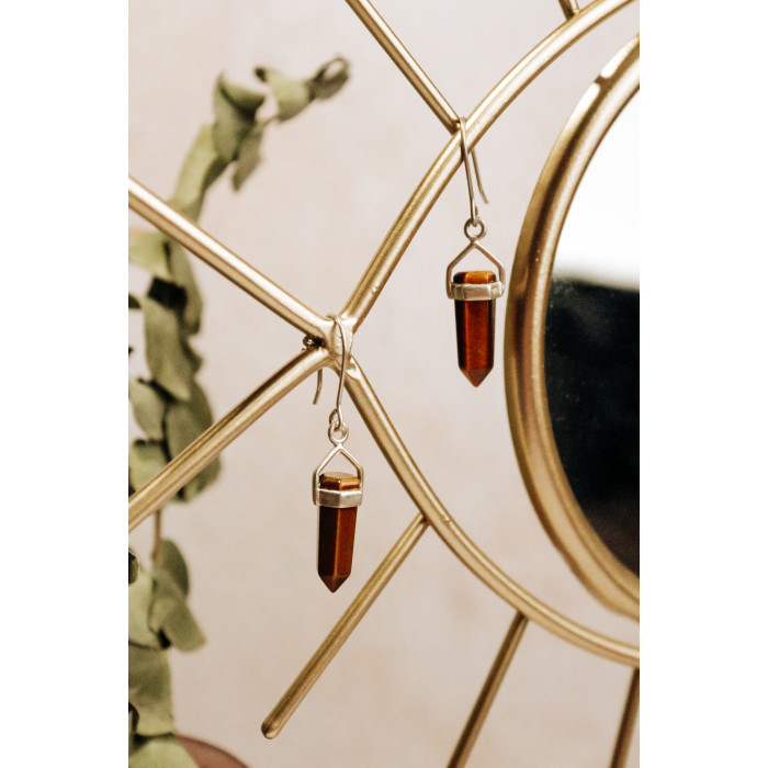 Sky Jewelry Серебряные серьги с камнем тигровый глаз