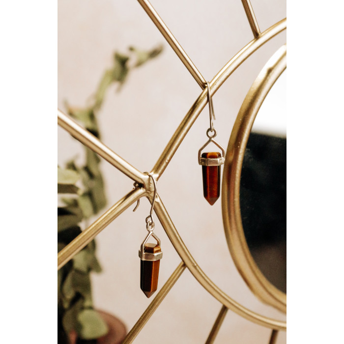 Sky Jewelry Серебряные серьги с камнем тигровый глаз