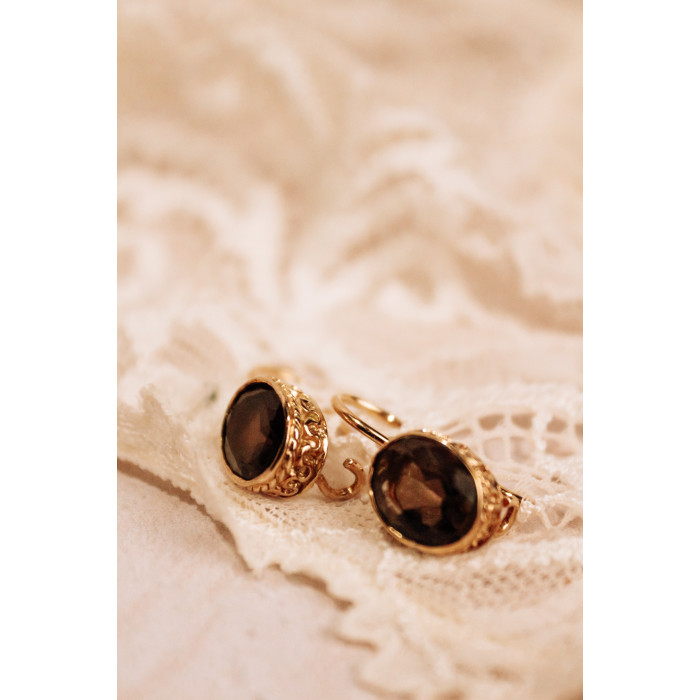 Sky Jewelry Серебряные серьги в позолоте с камнем гессонит