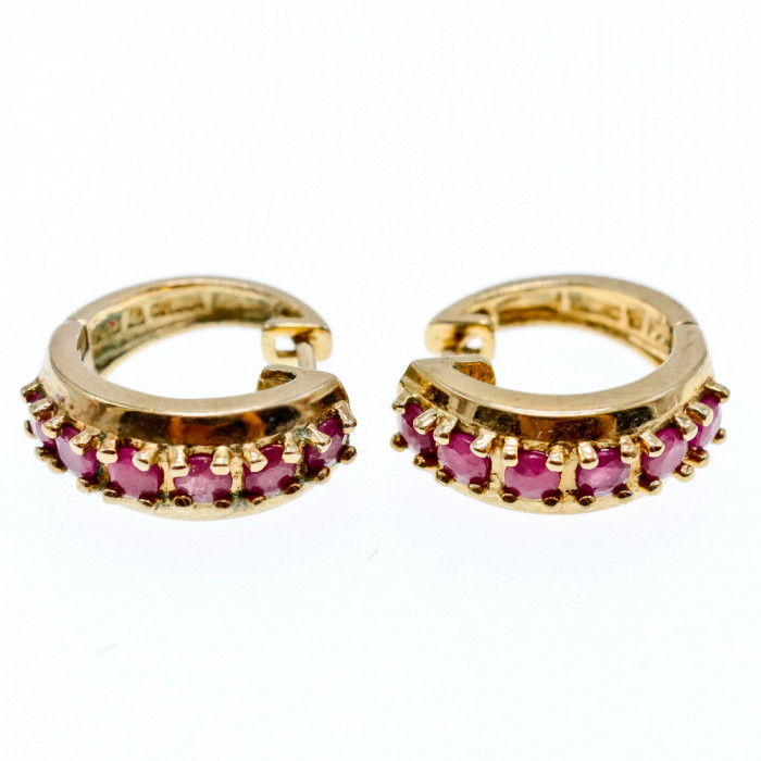 Sky Jewelry Серебряные серьги в позолоте с рубинами