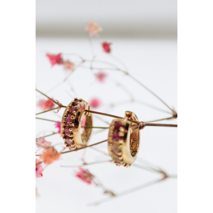 Sky Jewelry Серебряные серьги в позолоте с рубинами