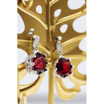 Sky Jewelry Серебряные серьги с рубеллитом и фианитами