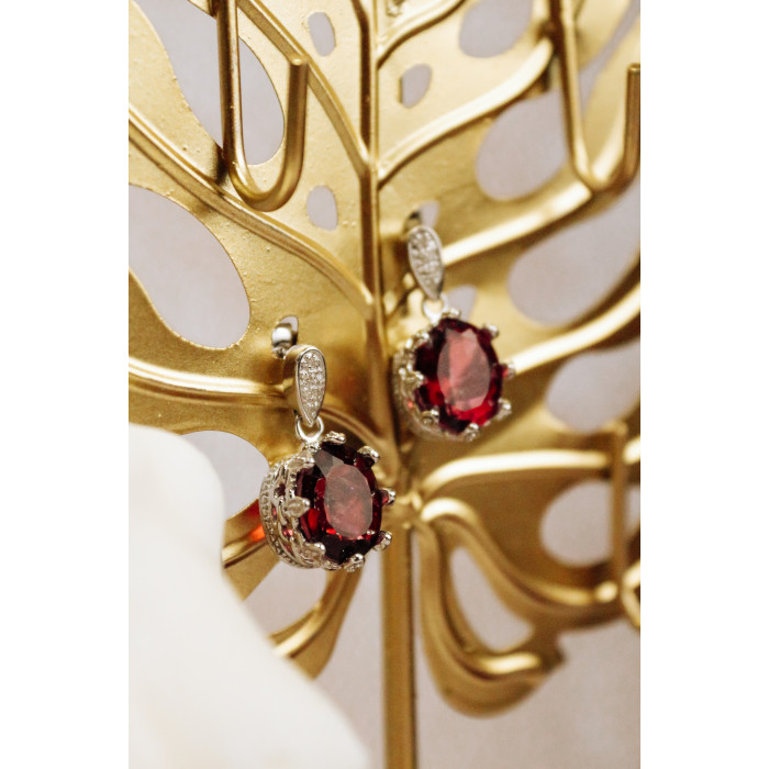 Sky Jewelry Серебряные серьги с рубеллитом и фианитами