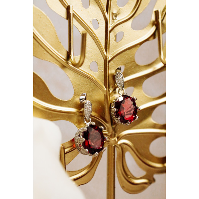 Sky Jewelry Серебряные серьги с рубеллитом и фианитами