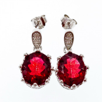 Sky Jewelry Серебряные серьги с рубеллитом и фианитами