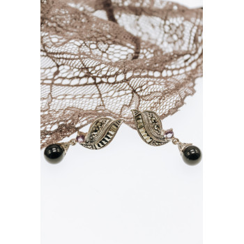 Sky Jewelry Серебряные серьги с камнями нефрит аметист и марказит   Вечеринка