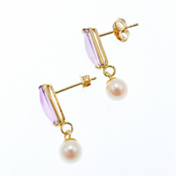 Sky Jewelry Золотые серьги с аметистом и жемчугом  Настроение