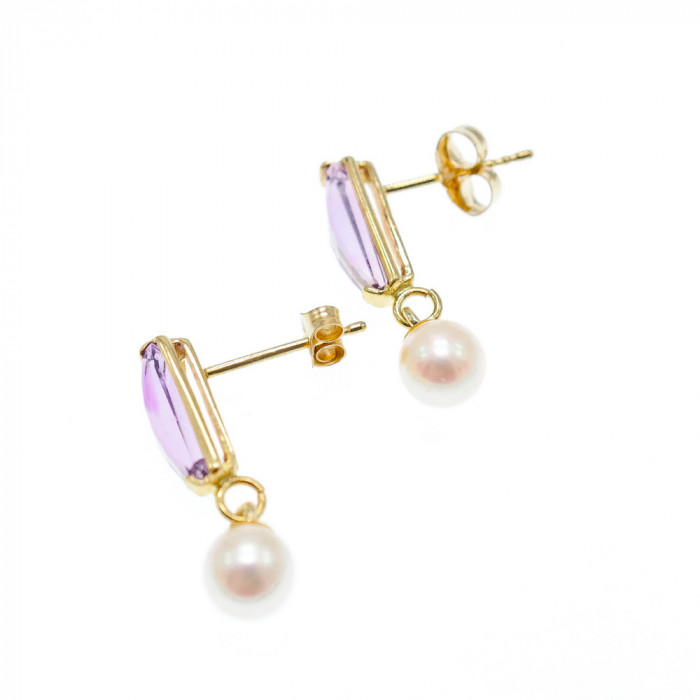 Sky Jewelry Золотые серьги с аметистом и жемчугом  Настроение