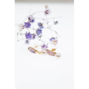 Sky Jewelry Золотые серьги с аметистом и жемчугом  Настроение