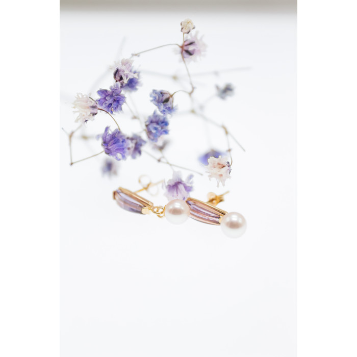 Sky Jewelry Золотые серьги с аметистом и жемчугом  Настроение