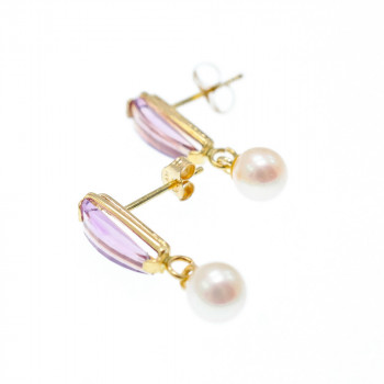 Sky Jewelry Золотые серьги с аметистом и жемчугом  Настроение