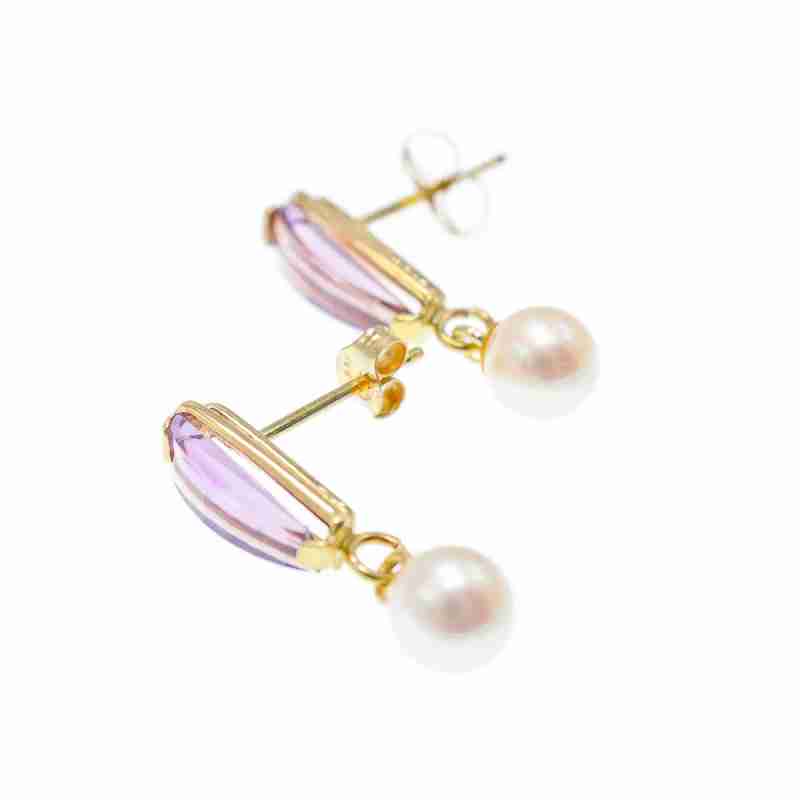 Sky Jewelry Золотые серьги с аметистом и жемчугом  Настроение