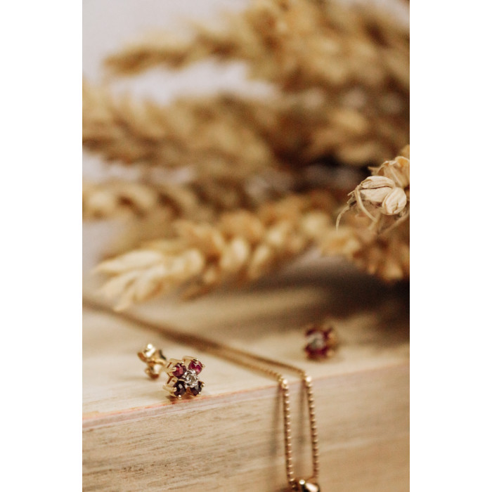 Sky Jewelry Золотые серьги с рубином и бриллиантом  Цветы