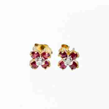 Sky Jewelry Золотые серьги с рубином и бриллиантом  Цветы