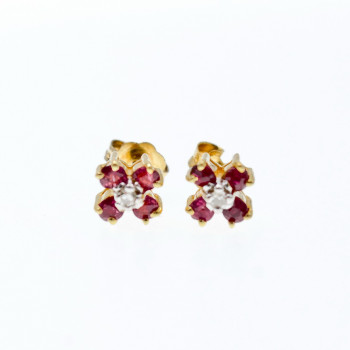 Sky Jewelry Золотые серьги с рубином и бриллиантом  Цветы