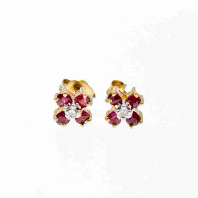Sky Jewelry Золотые серьги с рубином и бриллиантом  Цветы