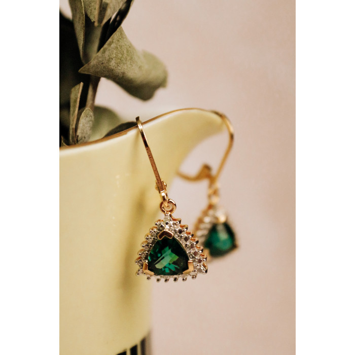 Sky Jewelry Серебряные серьги в позолоте с изумрудом