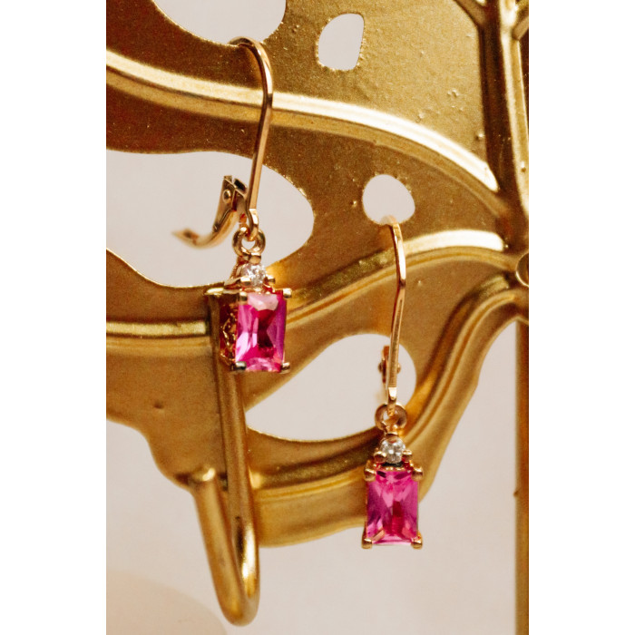 Sky Jewelry Серебряные серьги в позолоте с розовым топазом и гошенитом