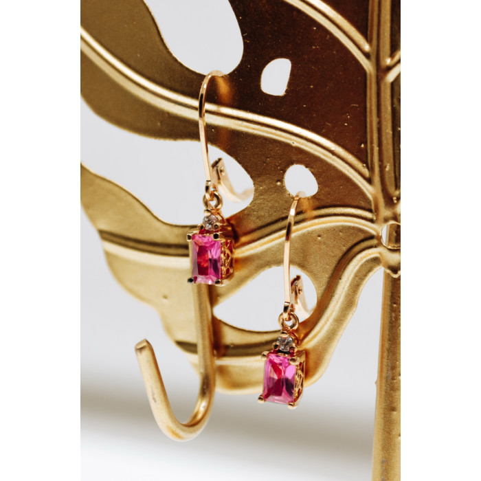 Sky Jewelry Серебряные серьги в позолоте с розовым топазом и гошенитом