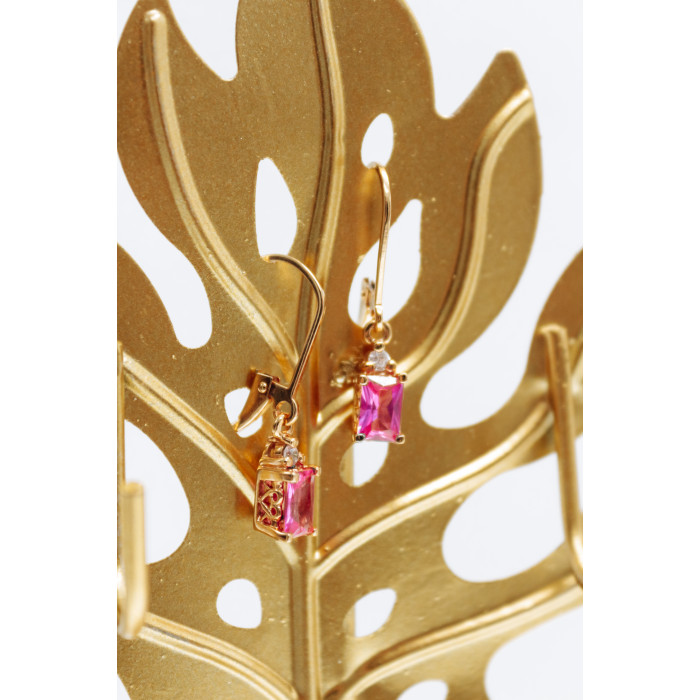 Sky Jewelry Серебряные серьги в позолоте с розовым топазом и гошенитом