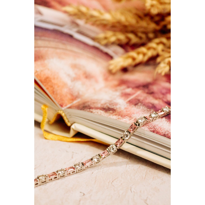 Sky Jewelry Серебряный браслет с розовой и белой шпинелью